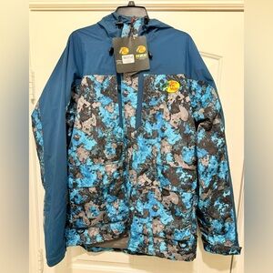 Bass Pro Shops Men's Size LT Bone-Dry HPR Rain Jacket Fishing Blue Camo Riptide